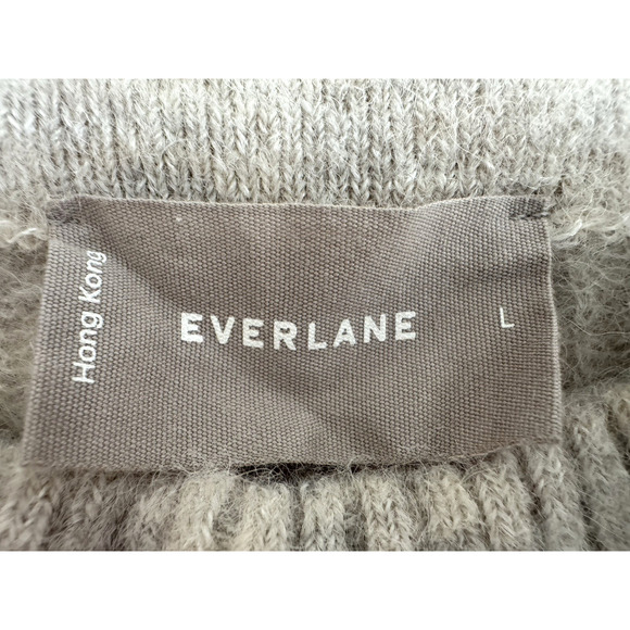 Everlane Sweater L Cocoon Alpaca Beige Long-Sleeve Pullover Crewneck Ribbed Knit - Picture 2 of 7